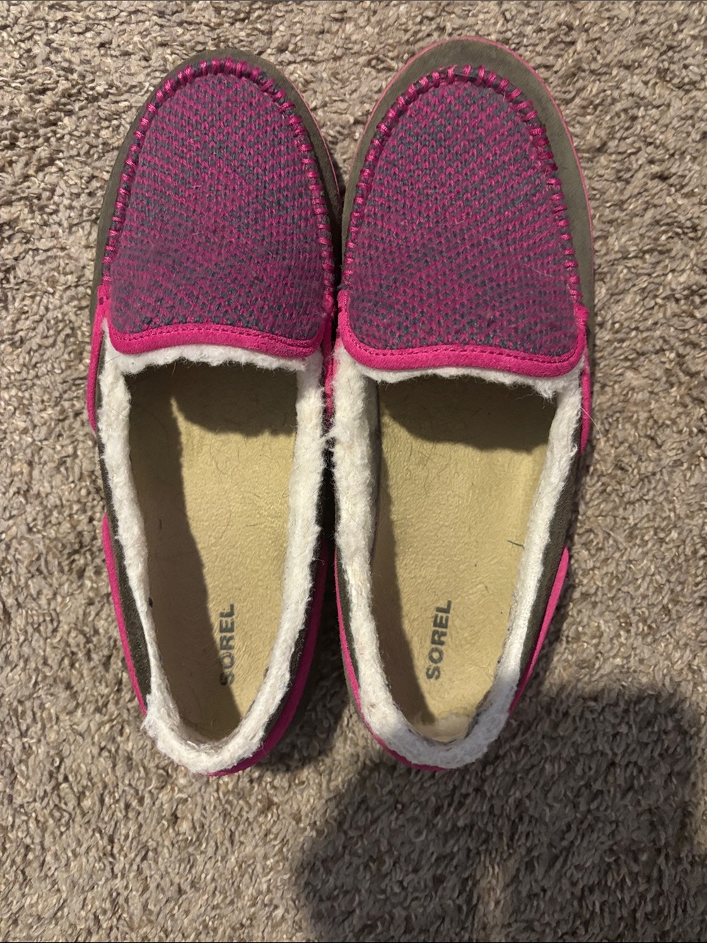 Sorel Women's Fuchsia Knit Slip-On Moccasins Sz 12